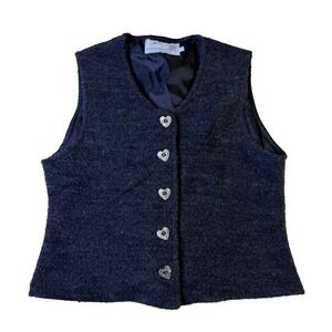 Oberwalder Austrian Traditional Loden Wool Vest Gray Heart Buttons Womens Medium